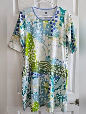 Ana Clare Med Sundress Blue Green Short Sleeve